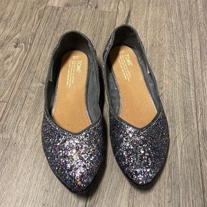 Toms Pewter Glitter Jutti Flats